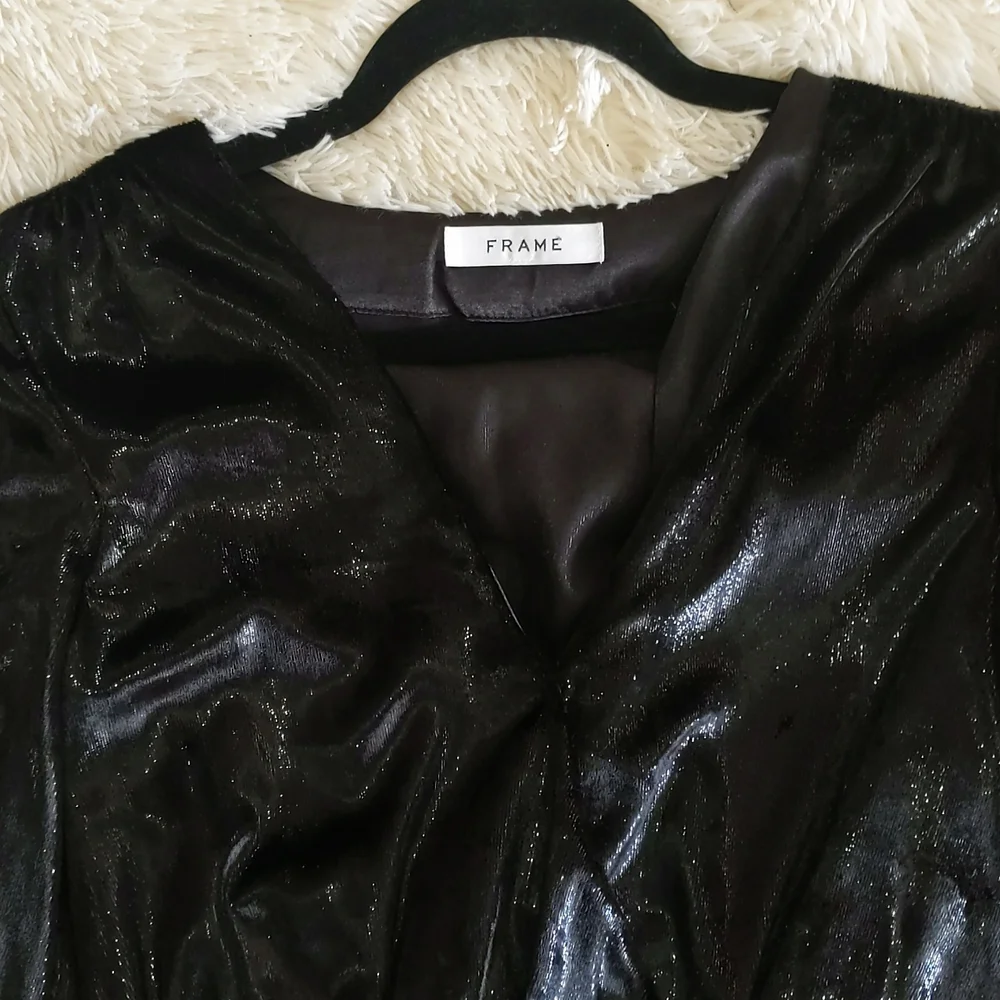 FRAME Black velvet sparkle long sleeve dress - Picture 1 of 4